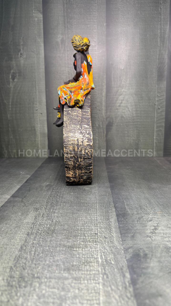 Modern Family Sculpture – 4 Member Figurine on Rustic Log