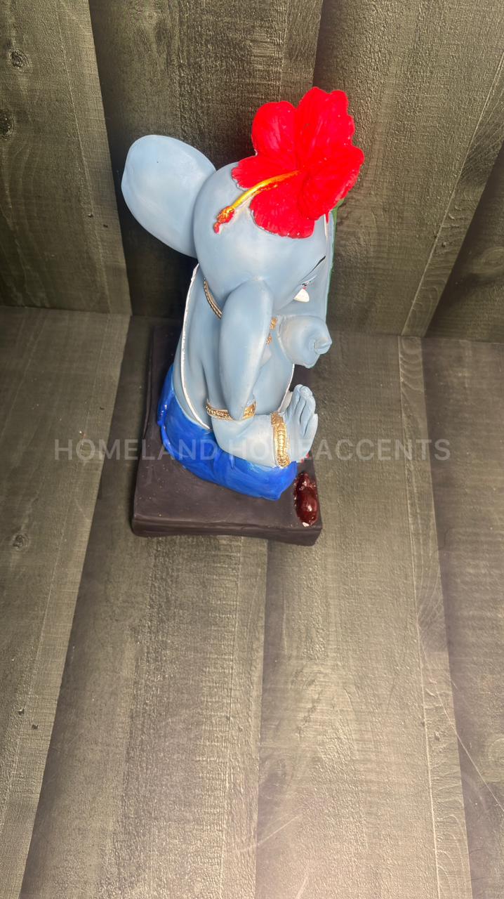 Blue Ganesha Idol with Hibiscus 1FT – Polyresin Showpiece