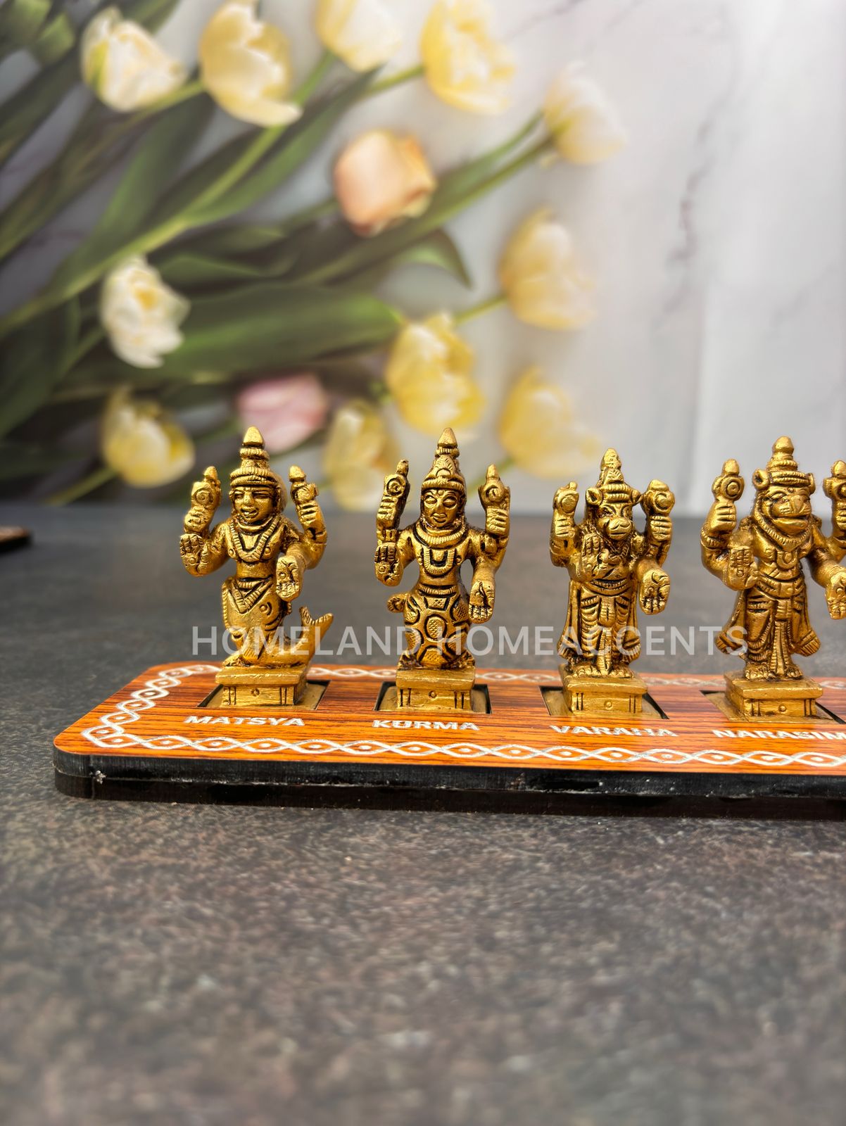 Brass Dasavatharam Set in Engraved Board