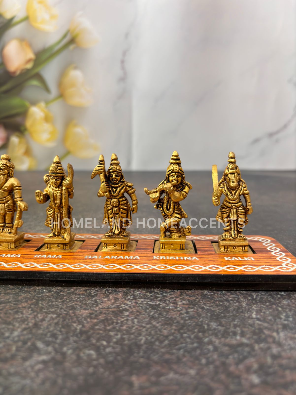 Brass Dasavatharam Set in Engraved Board