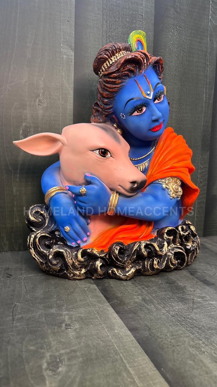 Krishna with Calf – Graceful Resin Idol | 13 Inches