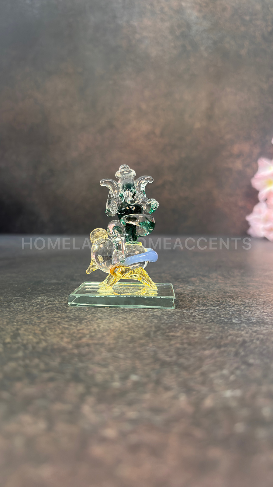 Glass Ganesha Riding on Mouse Statue