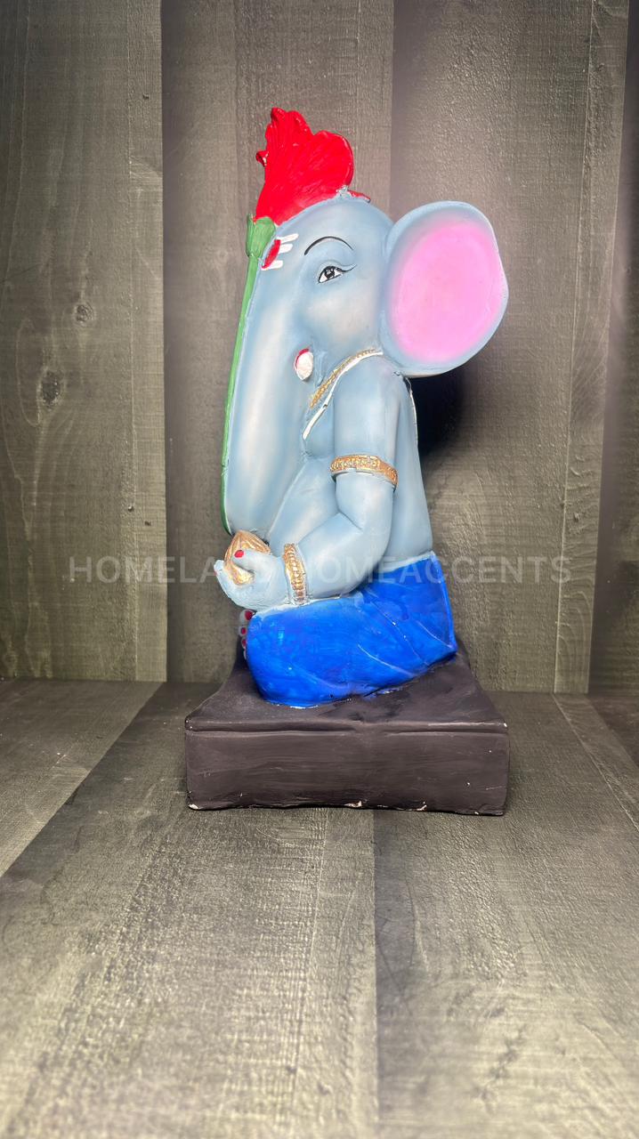 Blue Ganesha Idol with Hibiscus 1FT – Polyresin Showpiece