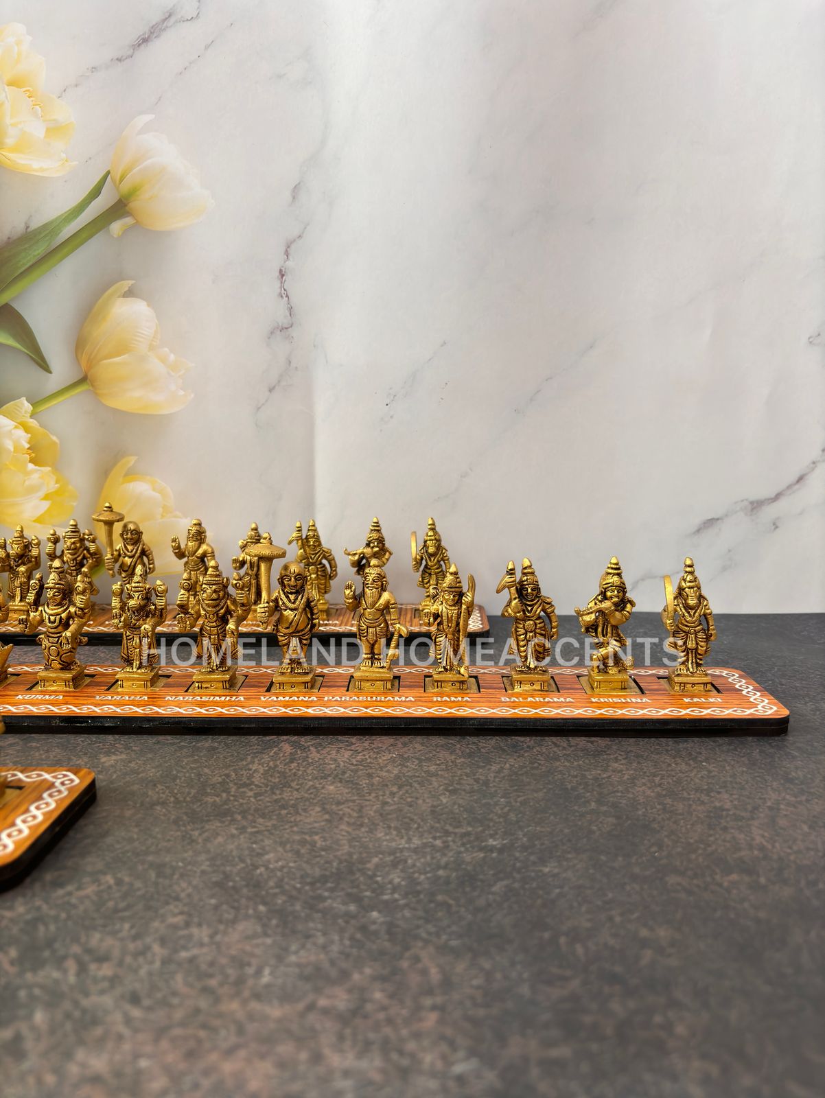 Brass Dasavatharam Set in Engraved Board