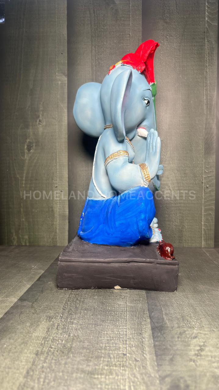 Blue Ganesha Idol with Hibiscus 1FT – Polyresin Showpiece