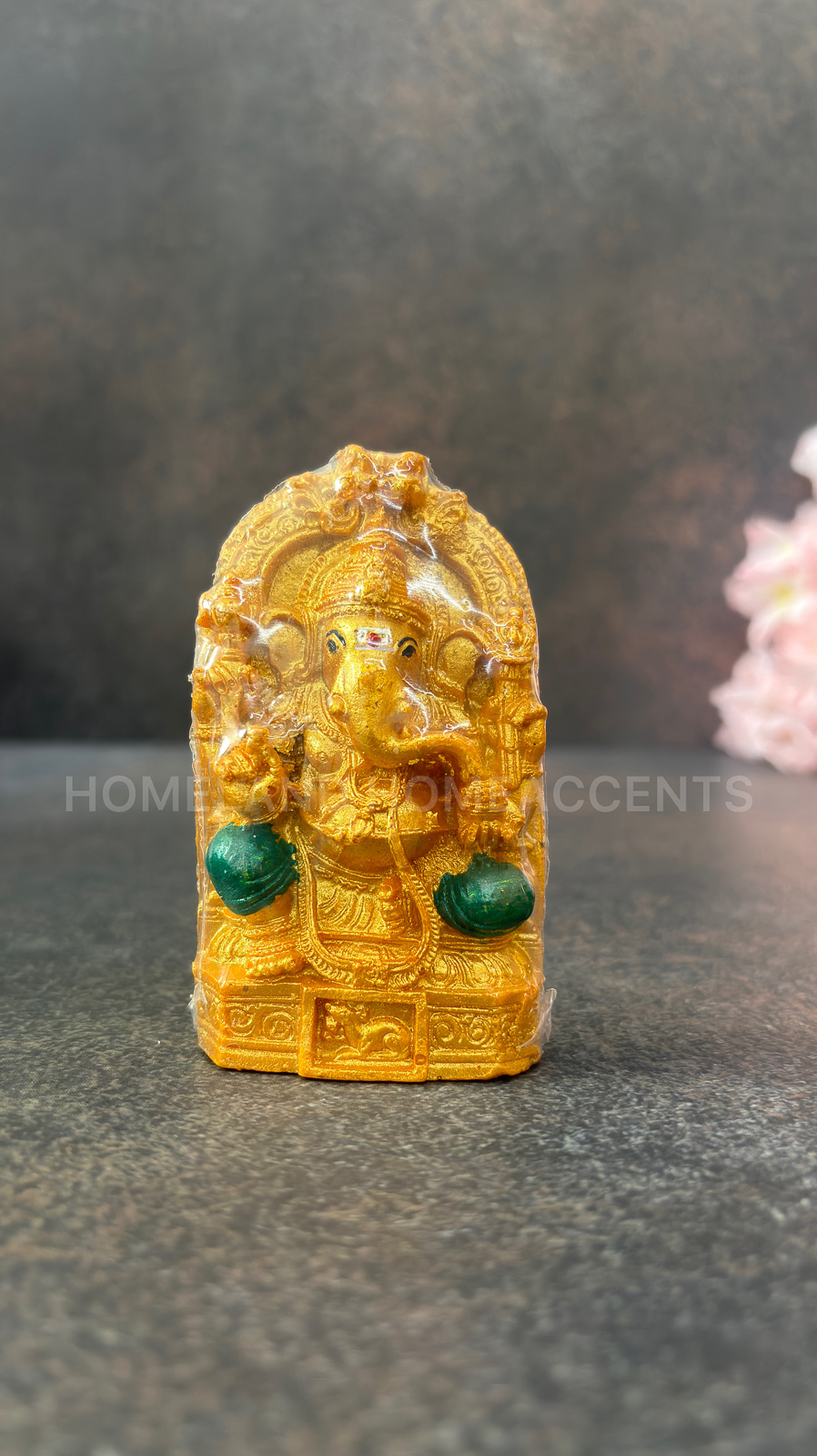 Golden with Green Ganesha Idol
