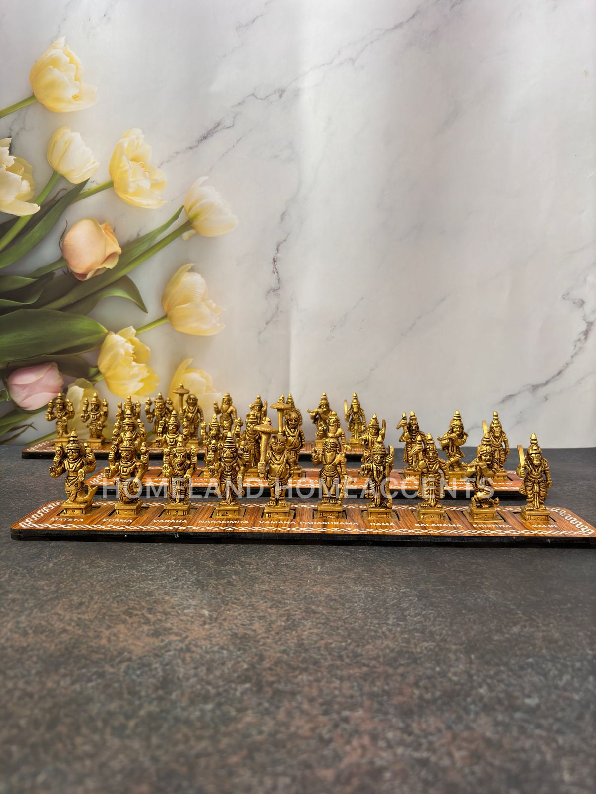 Brass Dasavatharam Set in Engraved Board