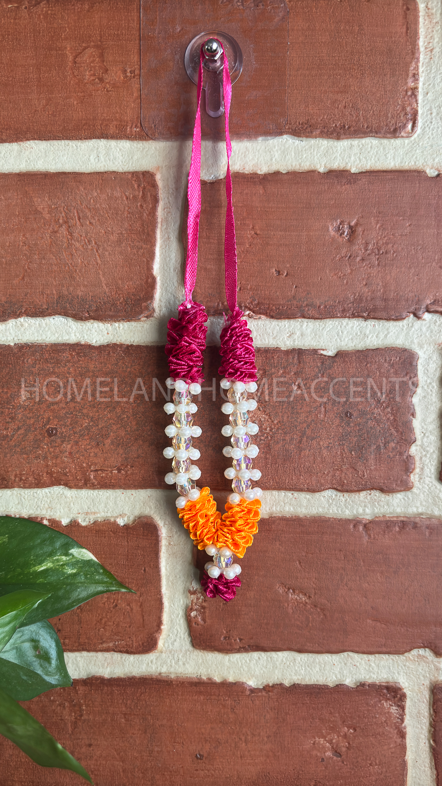 Mini Maalai/Garland with Pearl Detailing - Pink&Yellow