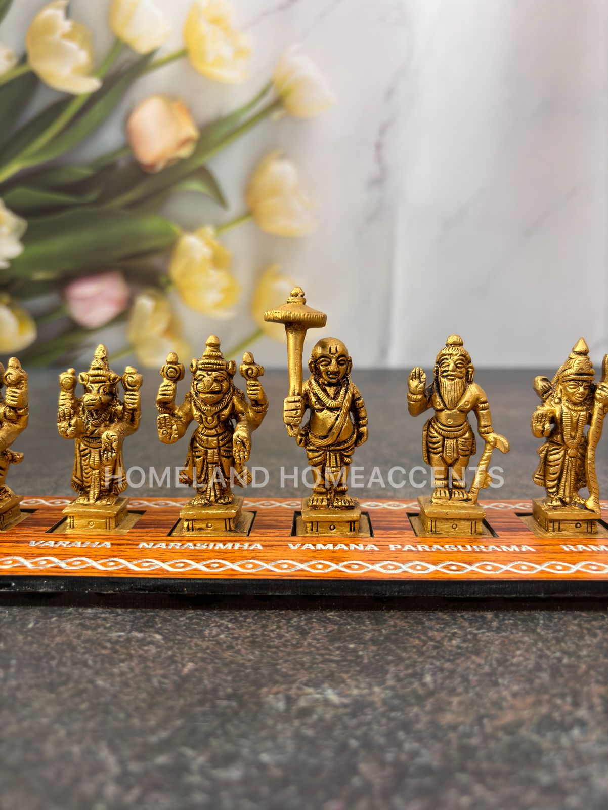 Brass Dasavatharam Set in Engraved Board
