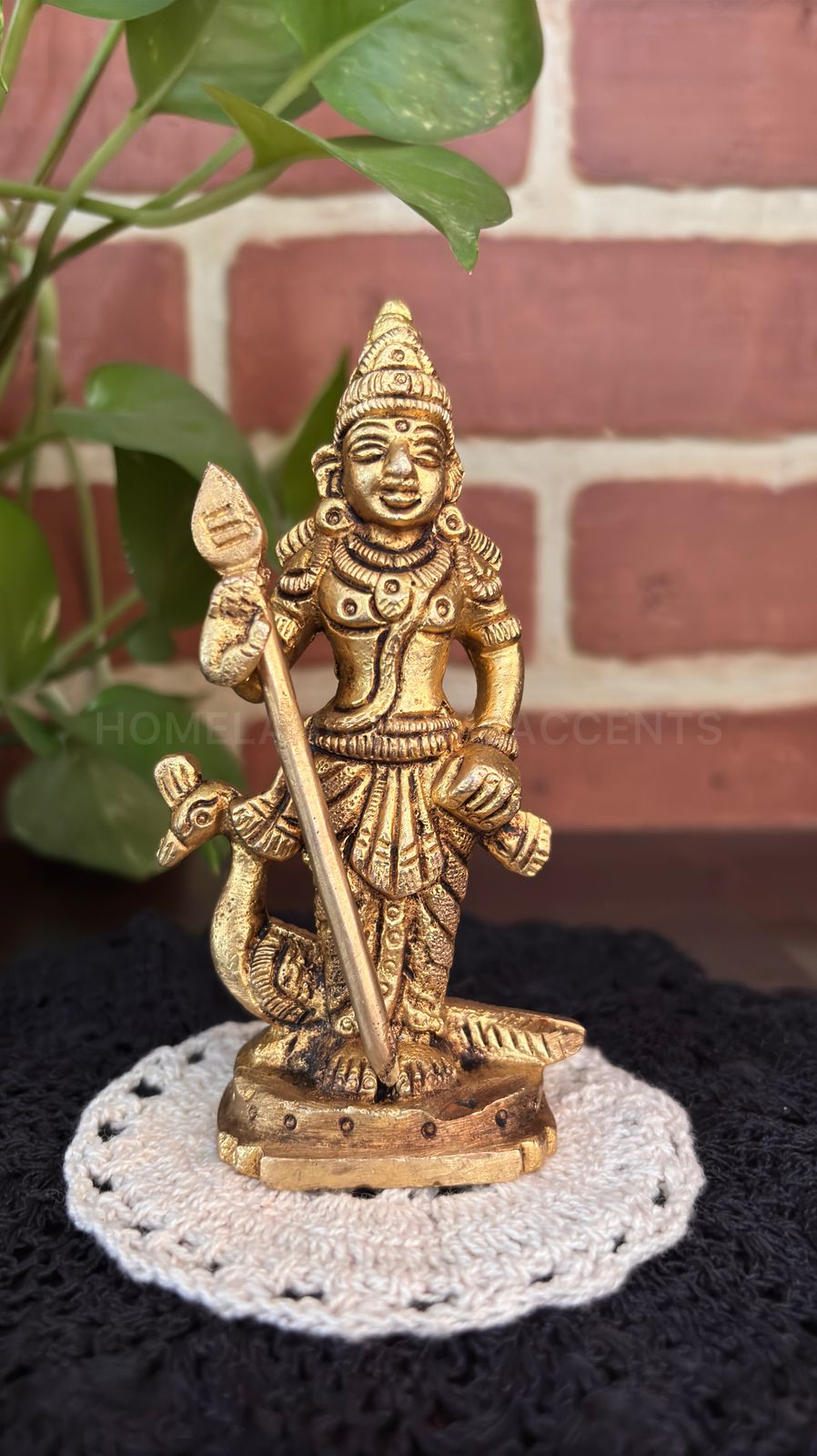 Brass Murugar Statue - 4.5x2.5x0.9 inches