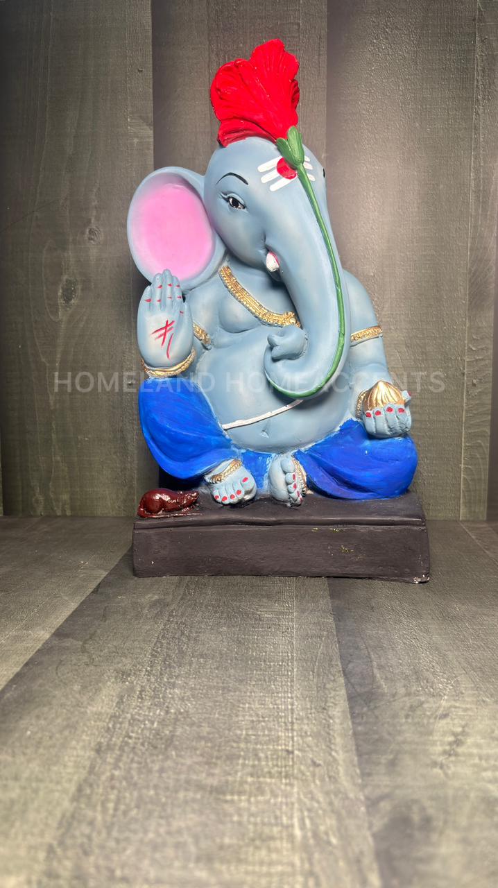 Blue Ganesha Idol with Hibiscus 1FT – Polyresin Showpiece