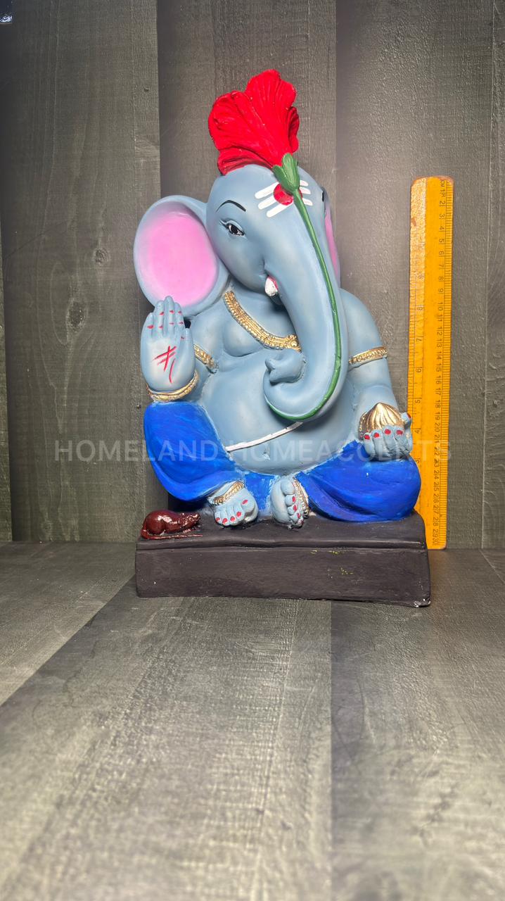 Blue Ganesha Idol with Hibiscus 1FT – Polyresin Showpiece