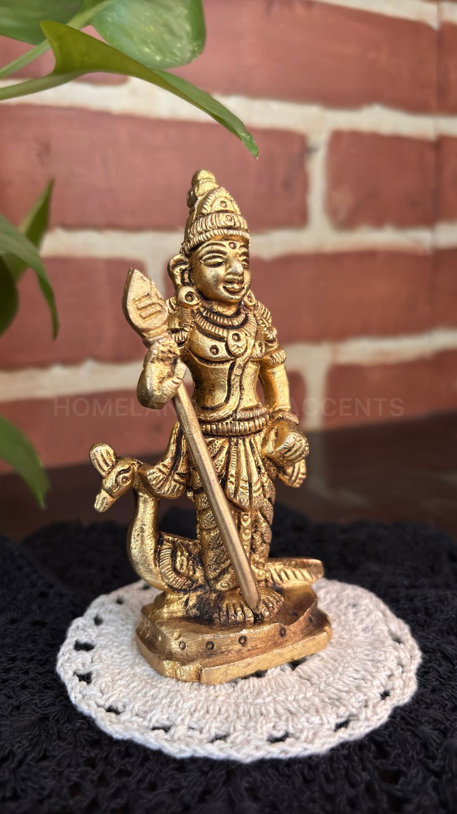 Brass Murugar Statue - 4.5x2.5x0.9 inches