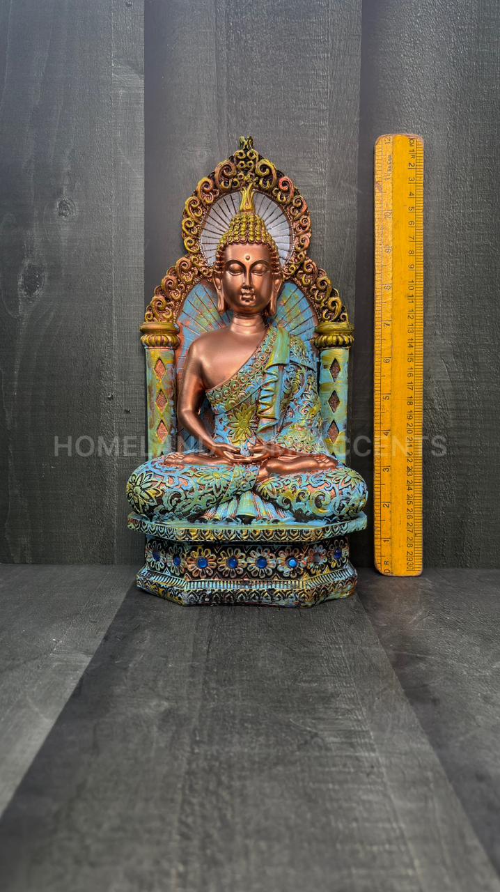 Majestic Sitting Buddha Idol with Arch Backrest – 11.5 Inches