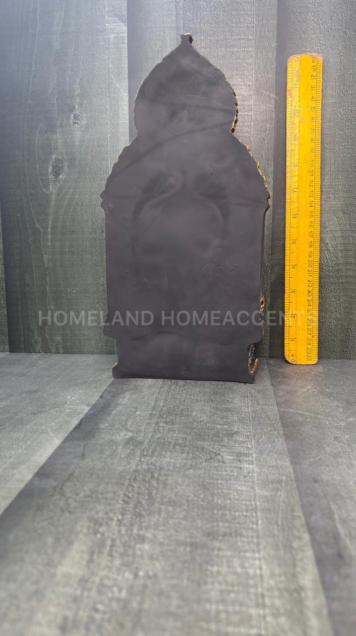 Majestic Black Gold Sitting Buddha Idol with Arch Backrest – 11.5 Inches