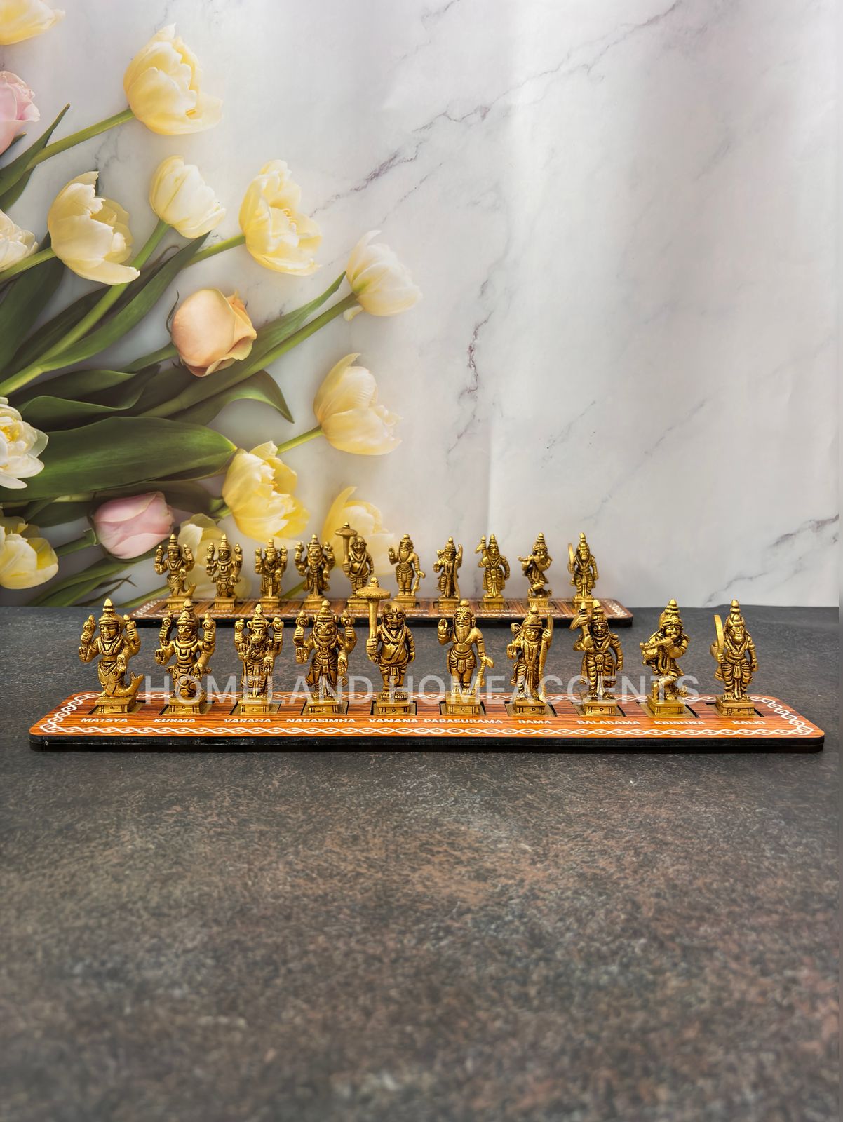 Brass Dasavatharam Set in Engraved Board