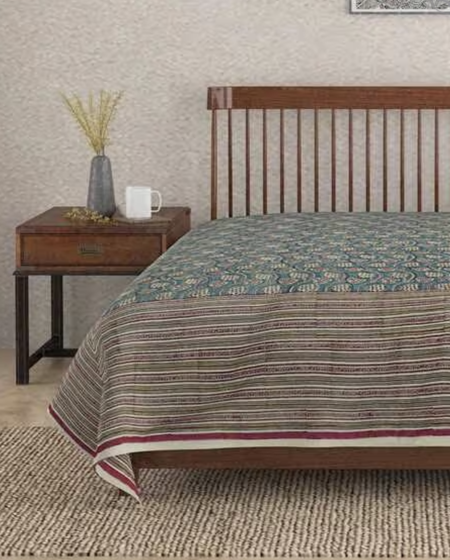 Floral Print Cotton Single Bed Cover